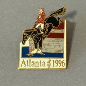 Vintage Olympics Pin 1996 Atlanta Button Gold Pinback Horse Racing Derby Jumping